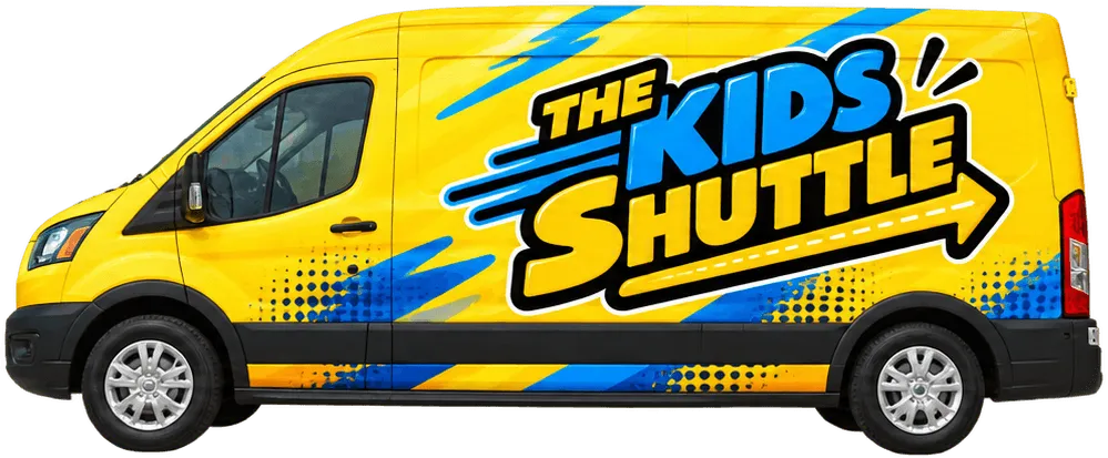 A yellow Kids Shuttle van